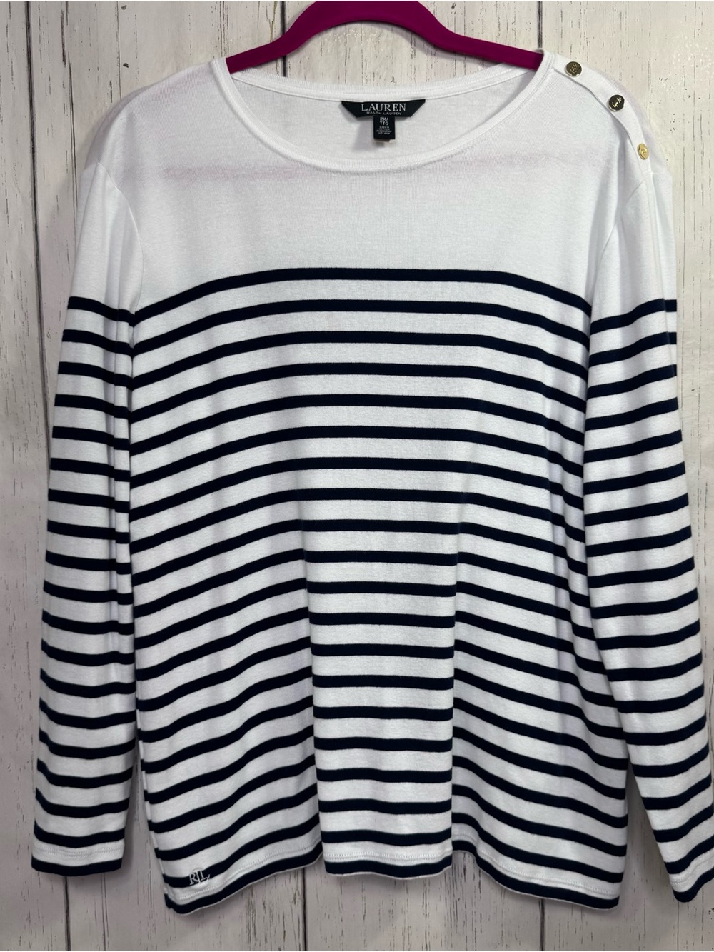 Lauren Ralph Lauren Navy White Striped Tunic Top Size 2X Nautical Coastal Preppy